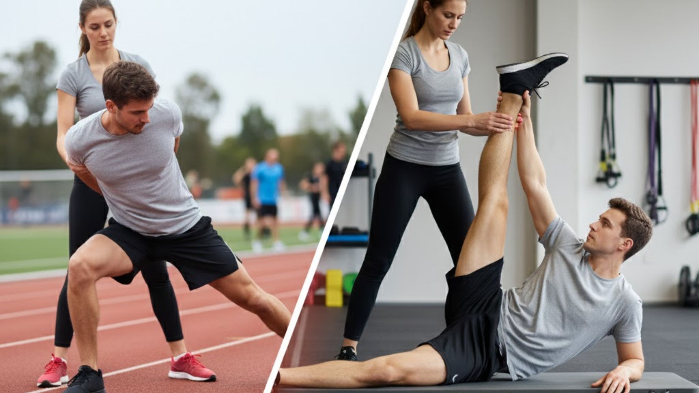 What is the difference between dynamic and static assisted stretching in an athletic context